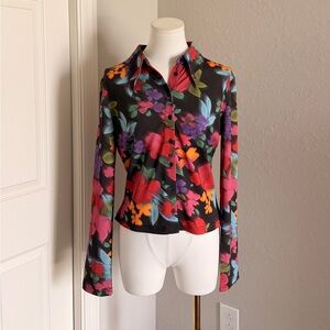 Finders Keepers Black Floral Button-Down Shirt with Multicolor Blooms